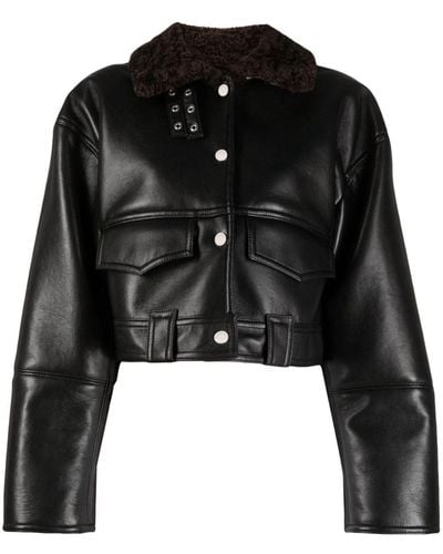 Nanushka Cropped Leather Jacket - Black