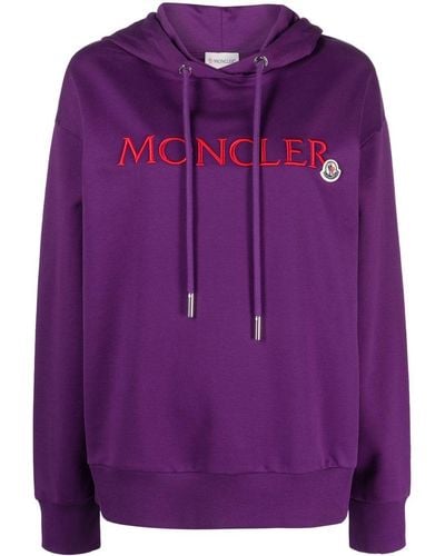 Moncler Logo-embroidered Cotton Hoodie - Purple