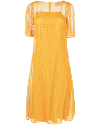 Erika Cavallini Semi Couture Mesh Short-sleeve Dress - Yellow