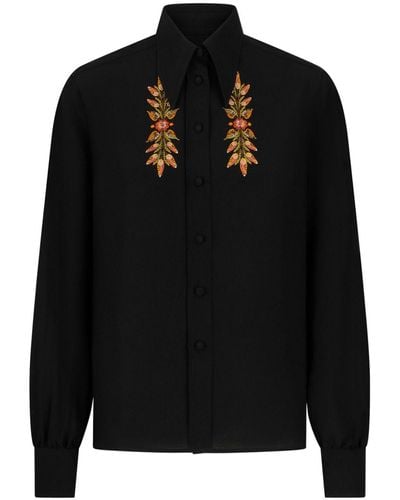 Etro Camisa con hojas bordadas - Negro