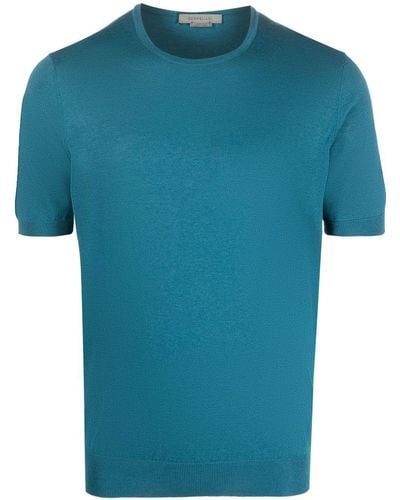Corneliani T-shirt en soie mélangée à manches courtes - Bleu