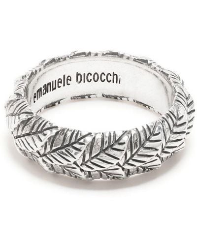 Emanuele Bicocchi Bague à motif de feuilles gravé - Blanc