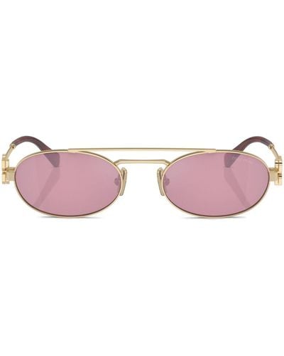Miu Miu Logo-lettering Oval-frame Sunglasses - Pink