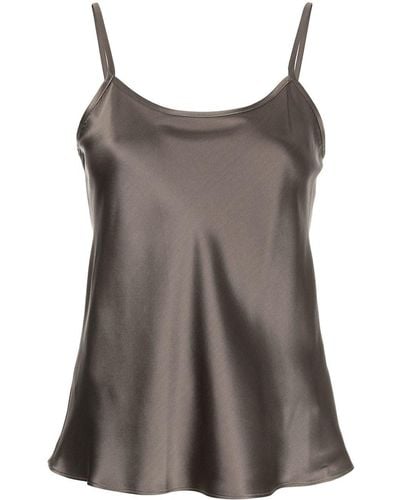 Voz Flared Silk Vest Top - Gray