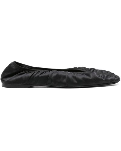 Totême Ruched Satin Ballerina Shoes - Black