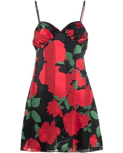 Saint Laurent Rose-print Mini Slip Dress - Red