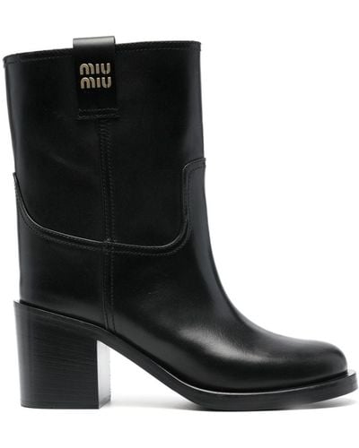 Miu Miu 75mm Leather Ankle Boots - Black