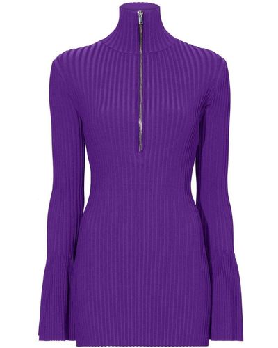 Proenza Schouler Zipped Rib-knit Sweater - Purple