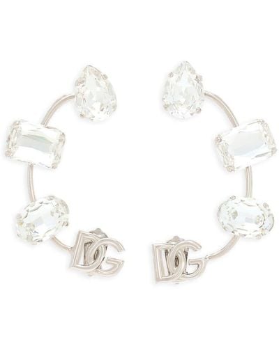 Dolce & Gabbana Logo-plaque Crystal-embellished Ear Cuff - White