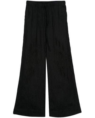 P.A.R.O.S.H. Broderie-anglaise Linen Trousers - Black
