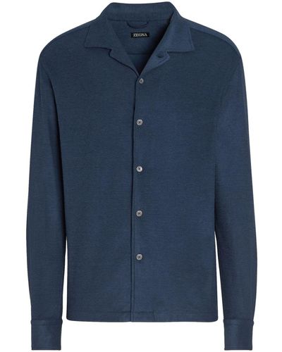 Zegna Long-sleeve Cotton-silk Shirt - Blue