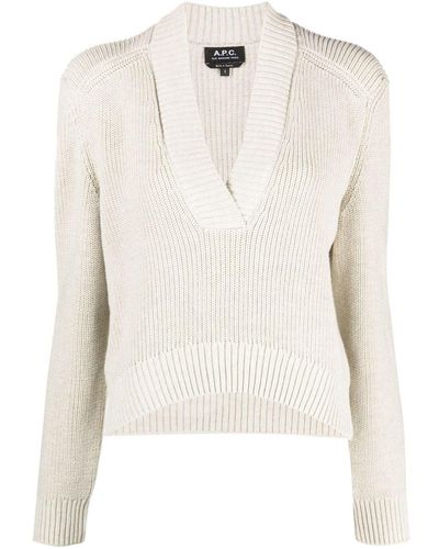 A.P.C. V-neck Cotton Sweater - White