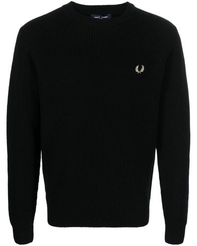 Fred Perry チェッカー ロングスリーブ トップ - ブラック