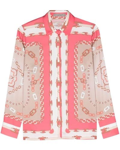 D.exterior Long-sleeves Rope-print Shirt - Pink
