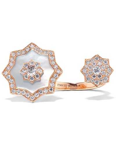 David Morris Anello Astra in oro rosa 18kt con madre perla e diamanti - Bianco