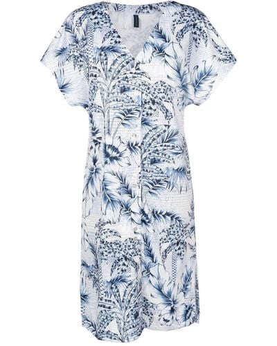 Lygia & Nanny Palm-tree Print Short-sleeve Dress - Blue