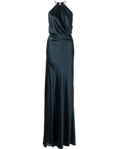 Michelle Mason Pleat-detail Halterneck Gown - Blue