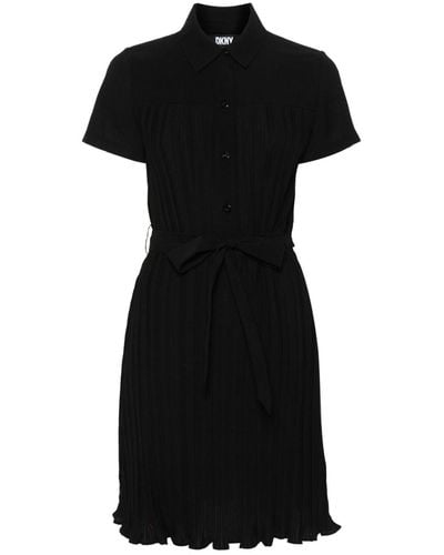 DKNY Belted plissé mini dress - Noir