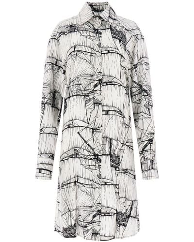 Ferragamo Graphic-print Silk Shirtdress - Grey
