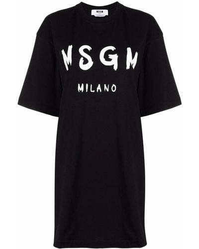 MSGM Vestido estilo camiseta con logo estampado - Negro