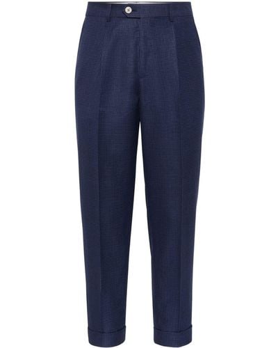 Brunello Cucinelli Pantalon de costume à carreaux - Bleu