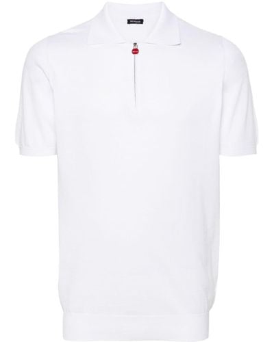Kiton Fein geripptes Poloshirt - Weiß
