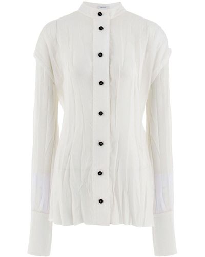 Ferragamo Crinkled Sheer Organza Shirt - White