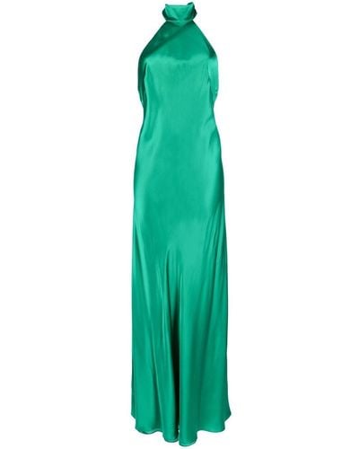 Michelle Mason Backless Halter-neck Tie Gown - Green
