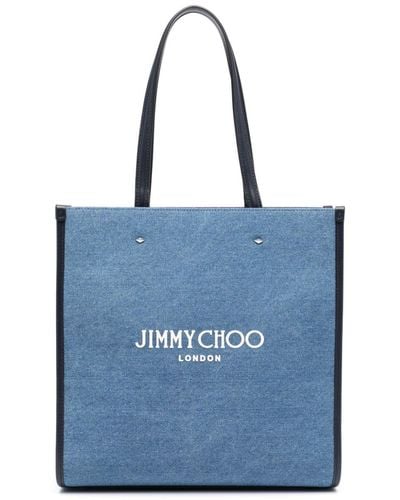 Jimmy Choo Tote Aus Denim Mit Logo - Blau
