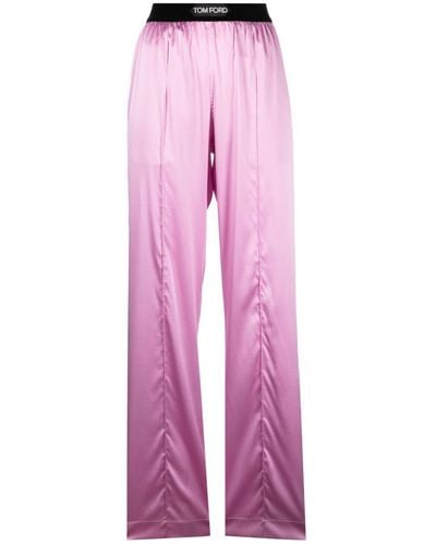 Tom Ford Pantalon de pyjama en soie à patch logo - Rose