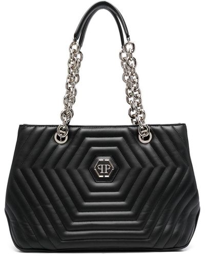 Philipp Plein Hexagon Quilted Leather Shoulder Bag - Black