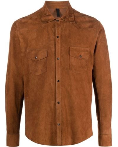 Tagliatore Spread-collar Leather Shirt - Brown