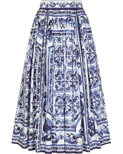 Dolce & Gabbana Majolica-print Poplin Calf-length Skirt - Blue