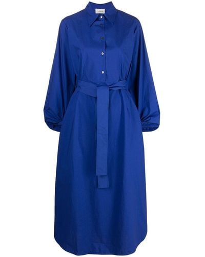 P.A.R.O.S.H. Long Belted Cotton Shirtdress - Blue