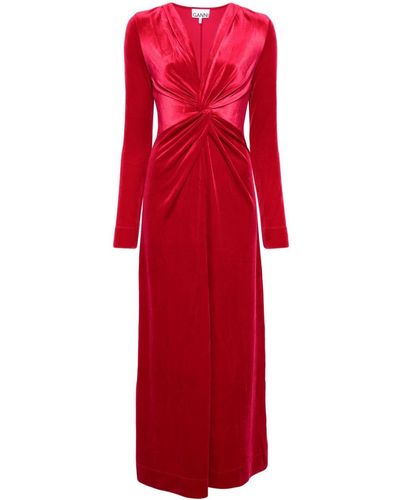 Ganni Twisted Velvet Maxi Dress - Red