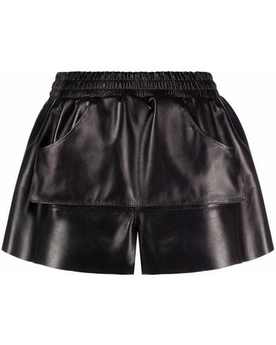 The Mannei Ruched Leather Shorts - Black