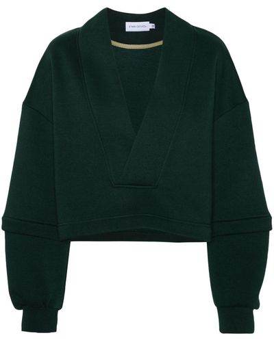 Ioana Ciolacu V-neck Cotton-blend Sweatshirt - Green