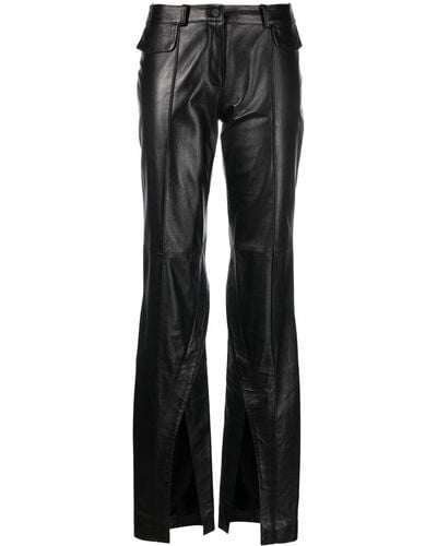 The Mannei Slit-ankle Leather Pants - Black