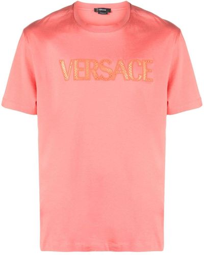 Versace Mesh Logo Appliqué T-shirt - Pink