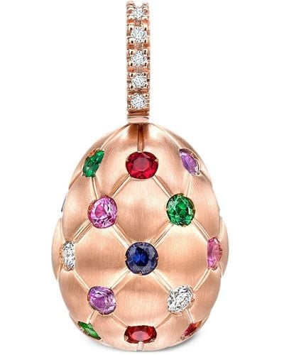 Faberge 18kt Rose Gold Treillage Egg Multi-stone Pendant - Pink