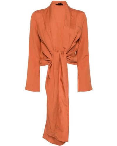 Voz Long-sleeved Wrap-design Blouse - Orange