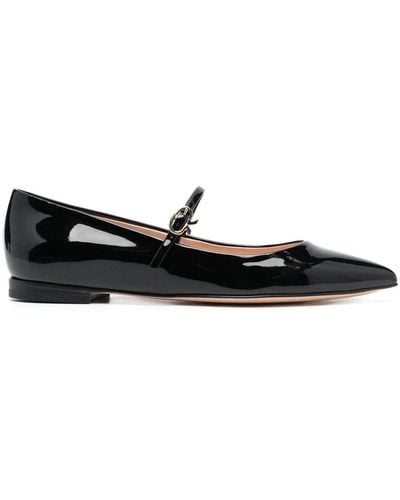 Gianvito Rossi Pointed-toe Buckle-strap Ballerina Shoes - Black