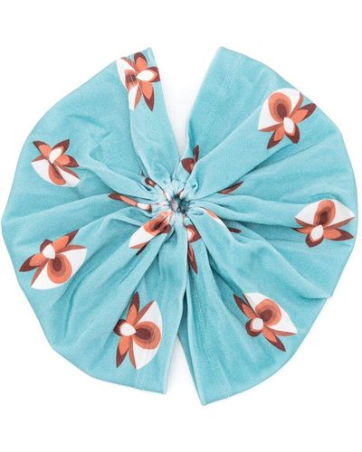 Adriana Degreas Orchid-print Cut-out Draped Turban - Blue