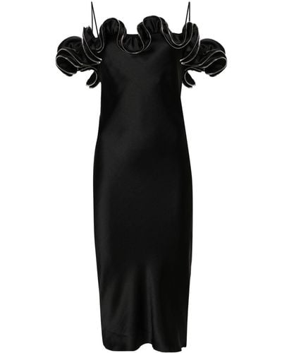 Coperni Zipped-ruffles Satin Dress - Black