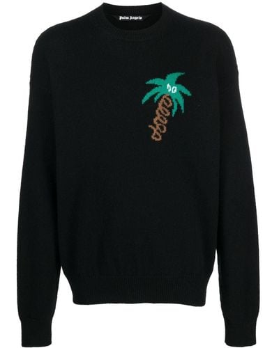 Palm Angels Sketchy Intarsia-knit Sweater - Black
