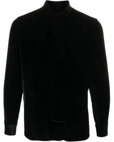 Lardini Velour Keyhole-neck Shirt - Black