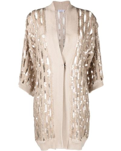 Brunello Cucinelli Sequin-embellished Knitted Cardigan - Natural