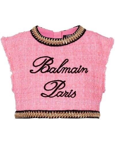 Balmain Top corto con logo bordado - Rosa