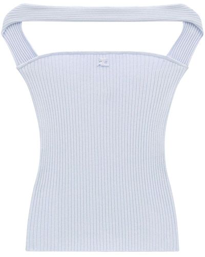 Courreges Cut-out Ribbed Knit Top - White