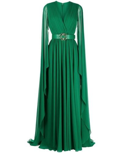Elie Saab ドレープ シルクイブニングドレス - グリーン